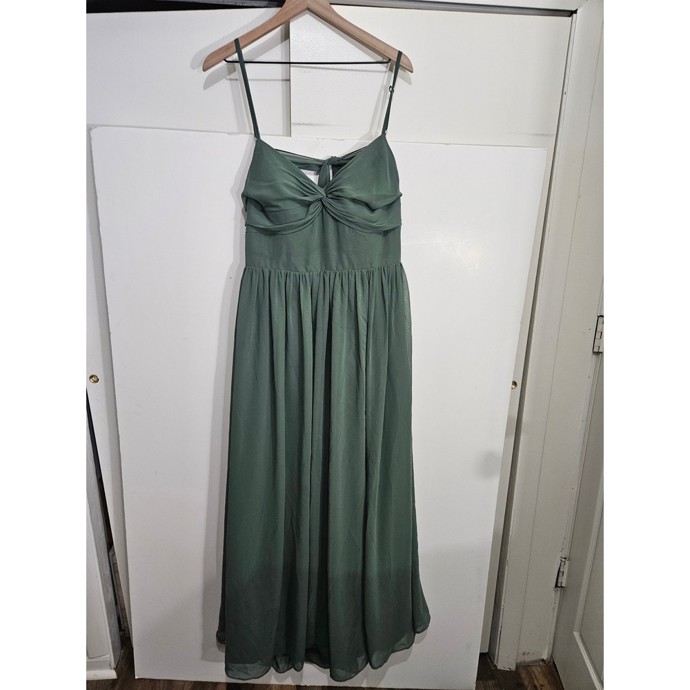 Azazie Green Chiffon Maxi Bridesmaid Dress Twisted Sweetheart Tie Back A16